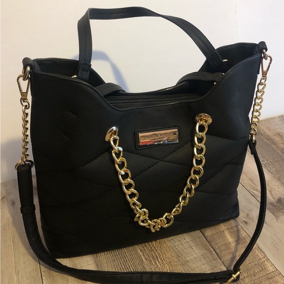 Jet Black and Gold Chain Marc New York by Marc Andrew Handbag Purse With Insert - Picture 12 of 12